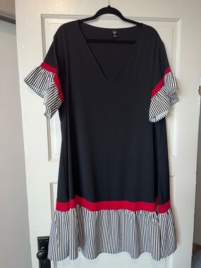 SHEIN Black Dress with Red Accents and Black-and-White Stripes